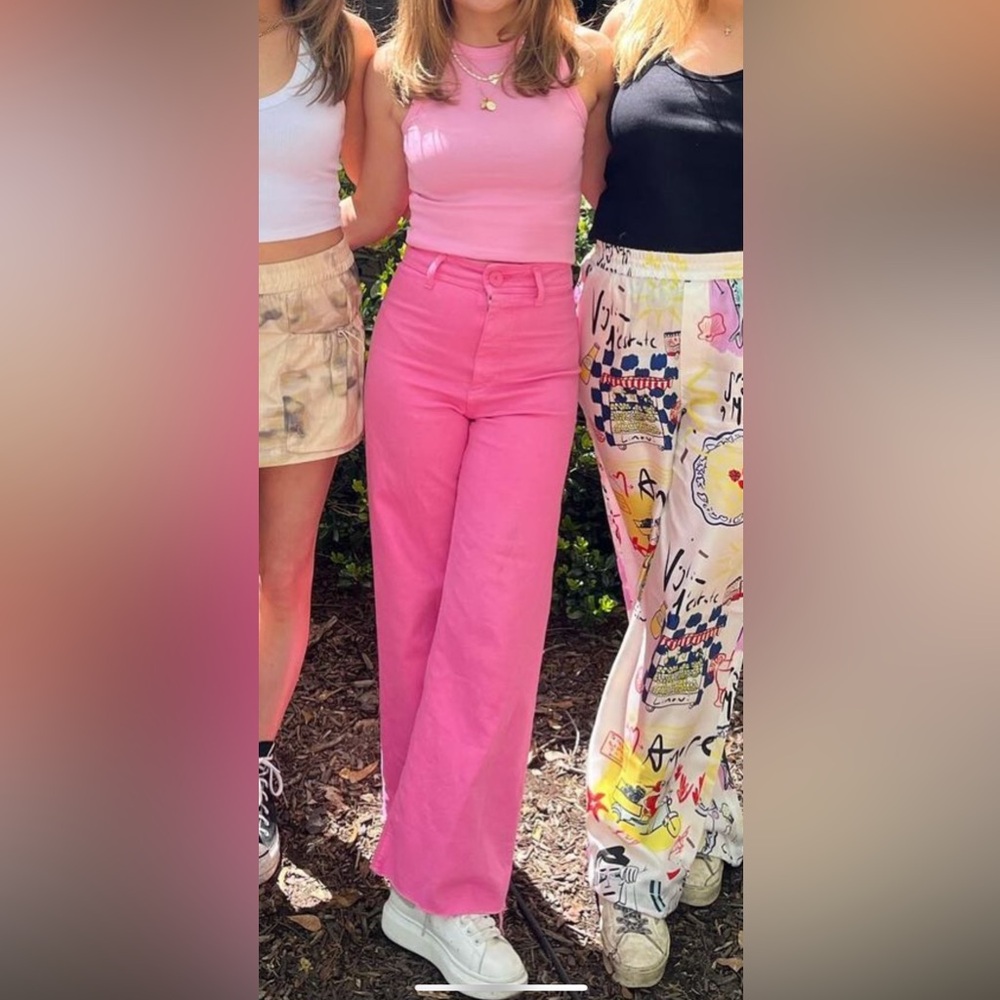 Zara Pink Flare & Wide Leg Jeans